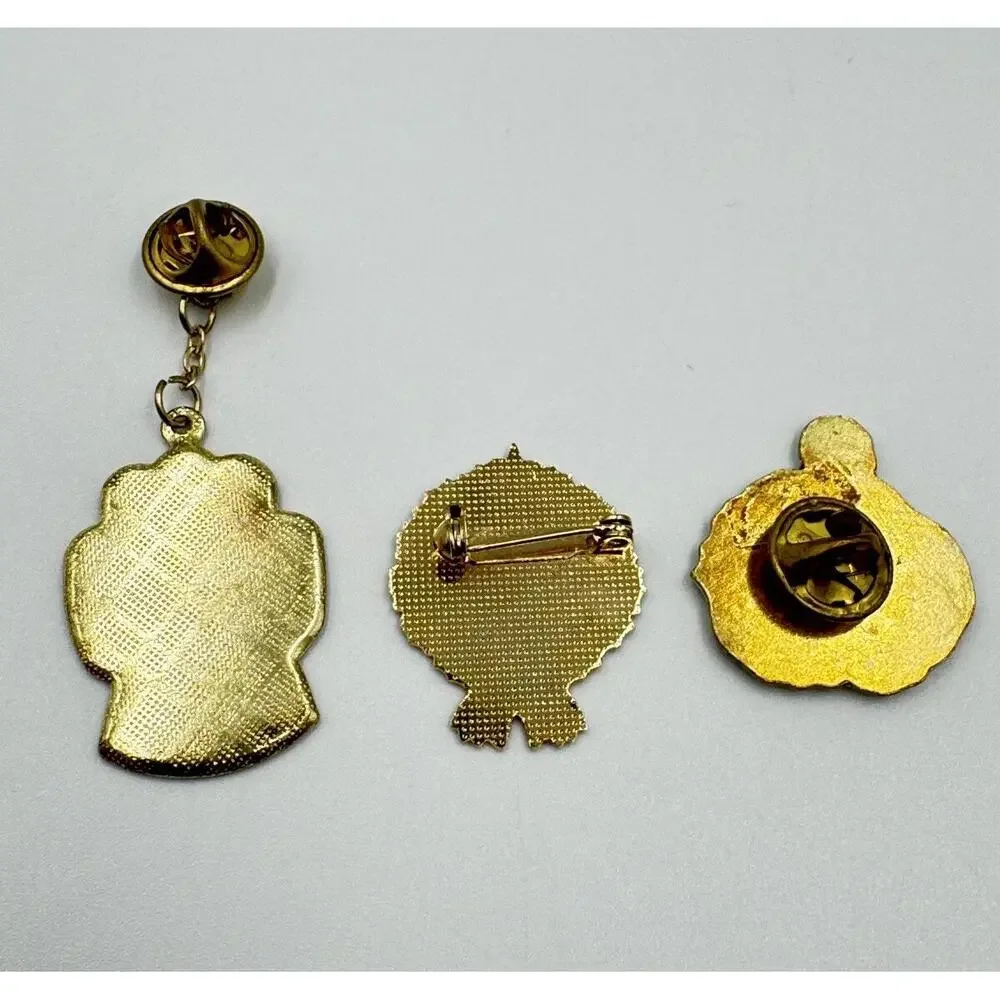 Vintage Lot of 3 Christmas Angel Wreath Santa Gold Tone Lapel Pin Tie Tack Faith